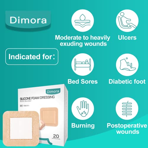 Dimora ZQJ-175 Silicone Foam Dressing With Border 20 Pack Adhesive 4 Inchx4 Inch Waterproof Wound Dressing Bandage thumb #6