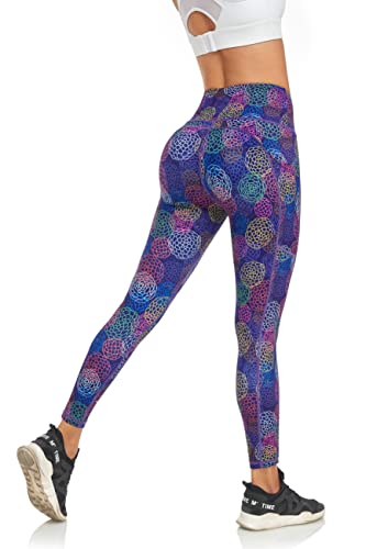 Raypose Workout Leggings For Women With Pockets Tummy Control Plus Size Running High Waisted Yoga Pants Cycling Gym Purple Circle Flower-M #TOP28