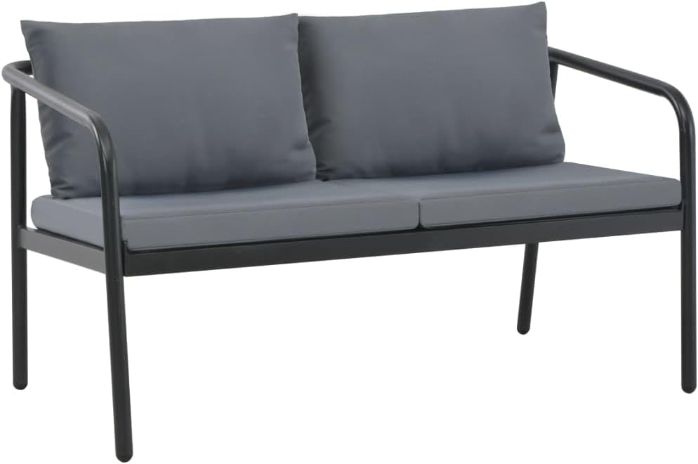 vidaXL 2 Seater Sofa, Two Seater Couch with Cushions, Patio Conversation Set for Porch Deck, Outdoor Furniture for Backyard Garden Poolside, Rustic, Aluminum Gray