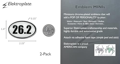 Image of Elektroplate Mini 26.2 Marathon Black & White OEM Chrome Emblems for Motorcycles, Watercrafts, and Decorations | Universal Fit at 2.15 inch x 1.4 inch | Weatherproof | 2-Pack