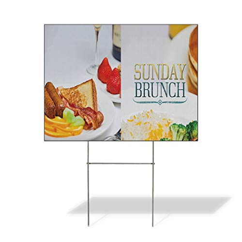 Fastasticdeals Weatherproof Yard Sign Sunday Brunch Restaurant Cafe Bar White Lawn Garden Bistros & CAF S 24x18 Inches 2 Sides Print