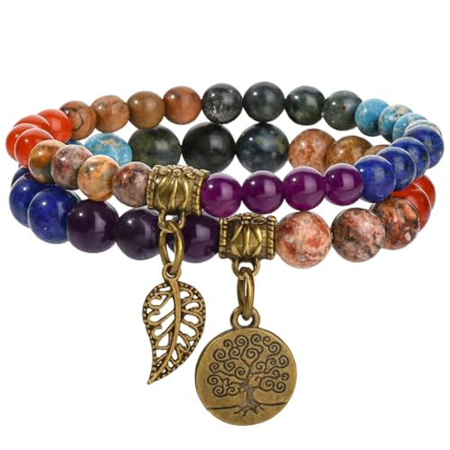 PSFXBM 2 Pcs Womens Bracelet, Chakra Bracelets for Women, Yoga Reiki Bangle, Emotional Balance Gift for Women Girls Friend Sister Mom, for Christmas Birthday Gifts