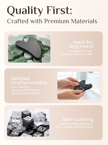 Image of Rena Chris Gua Sha Facial Tools, Stainless Steel Guasha Tool for Acupuncture, Manual Massage Tool for Jawline Sculpting and Puffiness Reducing, Gua Sha Facial Tool, Skin-Care Gift (Metallic Black)