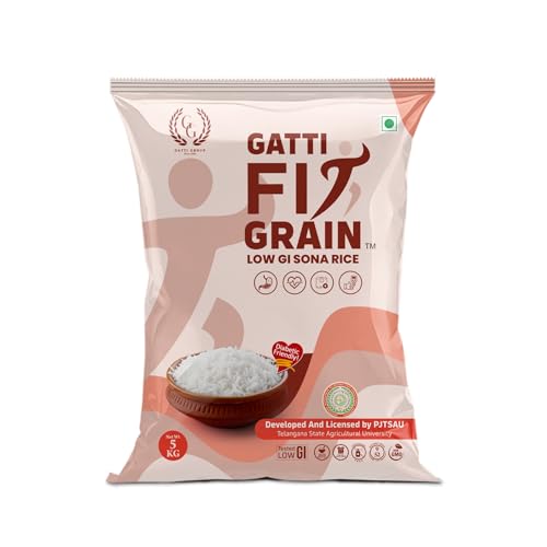 Image of Gatti Fit Grain: Low GI Sona Rice - 5 Kg | Diet & Diabetic Friendly White Rice | Ideal Choice for Weight Management | 100% Natural & Pesticide Free | Certified Sugar Control Rice
