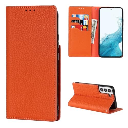 Housse de protection Samsung S22 orange en cuir avec porte-carte pour vos sorties