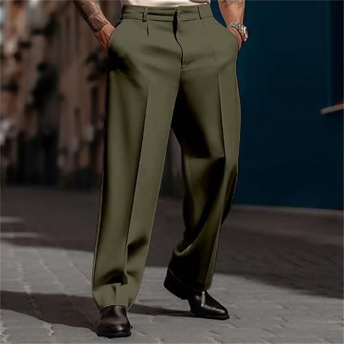 Mens Pleated Front Casual Work Pants Wrinkle-Free Regular Fit Work Dress Pants Big and Tall Stretch Chinos Trousers2