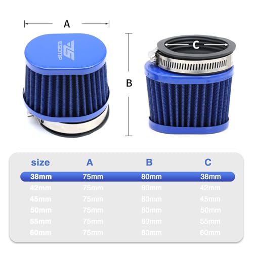 Image of 2PCS Motorcycle Air Filter Universal 38MM Replacement Engine Filter High Performance Air Filters Fit Motocross Carburetor Cleaner for Pit Bike Scooter Moped ATV (Blue 38MM)