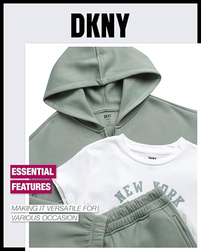 DKNY Girls 3-Piece Athletic Fleece Zip Sweatshirt Hoodie and Jogger Set (4-12)3