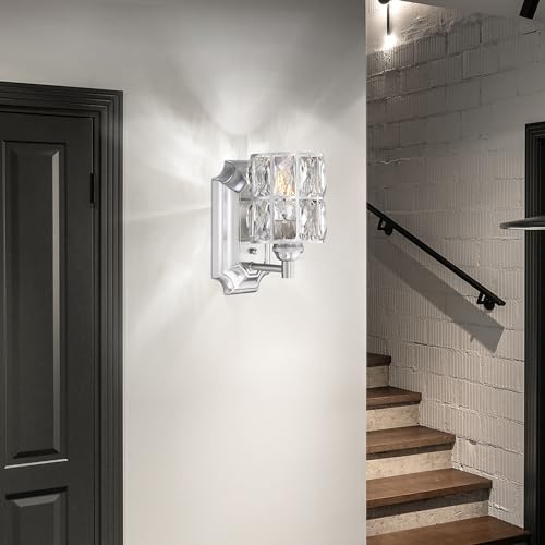 Image of Crystal Wall Sconce Chrome Dry&Wet Dual Use 1 Light 2 Pack UL Certified