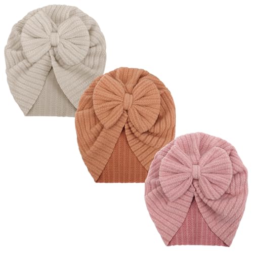 Image of AQOKKA Newborn Baby Girls Hats Infant Turban Hats with Big Bow Beanie Toddler Cap Newborn Hospital Hats for Baby Girls Kids