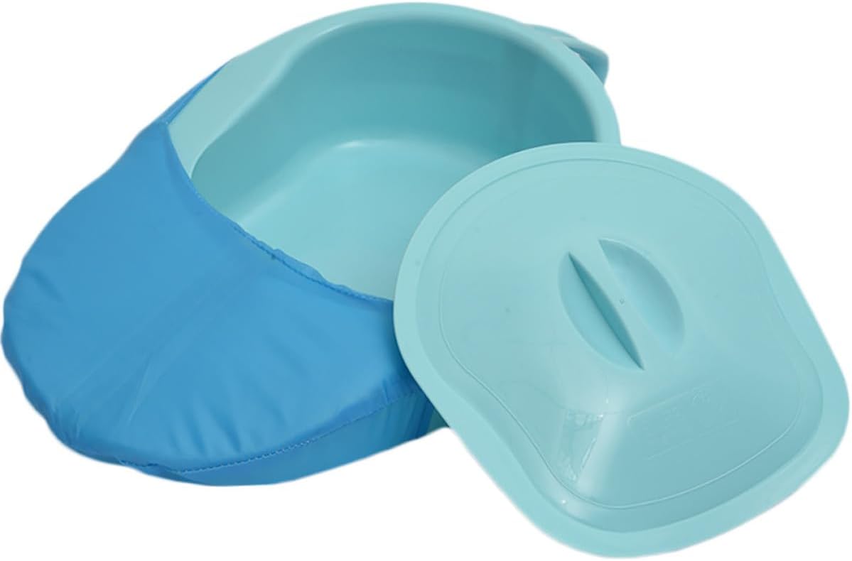SOIMISS Nursing Bedpan with Lid and Fabric Cover, Plastic Bedpans for Elderly Females and Bedbound Patients, Portable Urinal Pot for Care and Postpartum Use