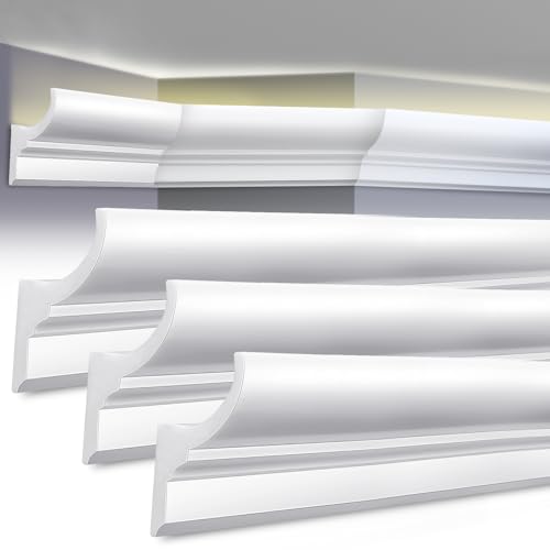 Image of Pushglossy 24 Pcs 47.24 inch(Total 94.5 ft) Ceiling Crown Molding with LED Duct Kit for Seamless Ambient Accent Lighting Waterproof Channel for Easy LED Trim Moulding Strip Installation
