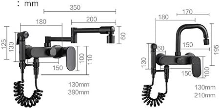 WallMounted Kitchen Faucet with Swivel Spray 2Handle Hot & Cold Water Mixer Black Brass Laundry Sink Tap Dual Function for Kitchen & Laundry Use