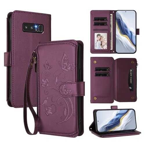 JayModCase Funda para Samsung Galaxy Note 8 Portafolio Piel PU Premium Flip Folio Magnético con Ranuras, Soporte y protección Case Protectora para Samsung Note 8   Púrpura Oscuro