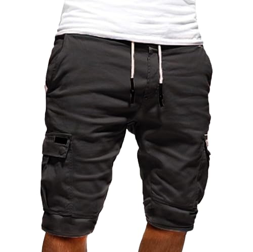 Mens Drawstring Conical Leg Short with Multi Pockets Cargo Stretch Short Tennis Basketball Sports Shorts
