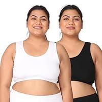 Adira | Lounge Bra Wirefree Plus Size | Slip On Bras to Wear at Home | Comfortable Bra | Wirefree & High Coverage | Sleep Support | Plus Size | Pack of 2 | Black & White | 8XL