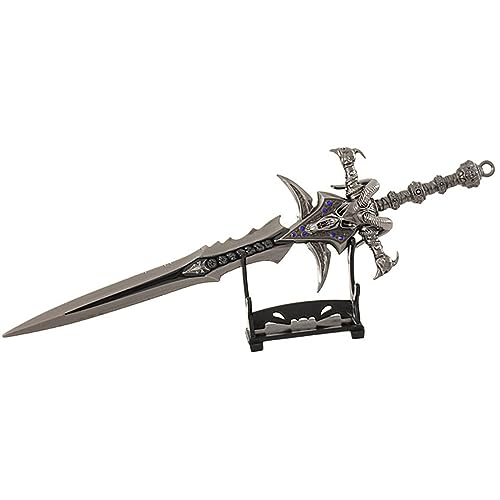 FAYAIALO Mini Frostmourne Sword Lich King Metal Sword Foam Arthas Sword Cosplay Sword Model Desktop Display Collectibles, Metal With Blue Accents