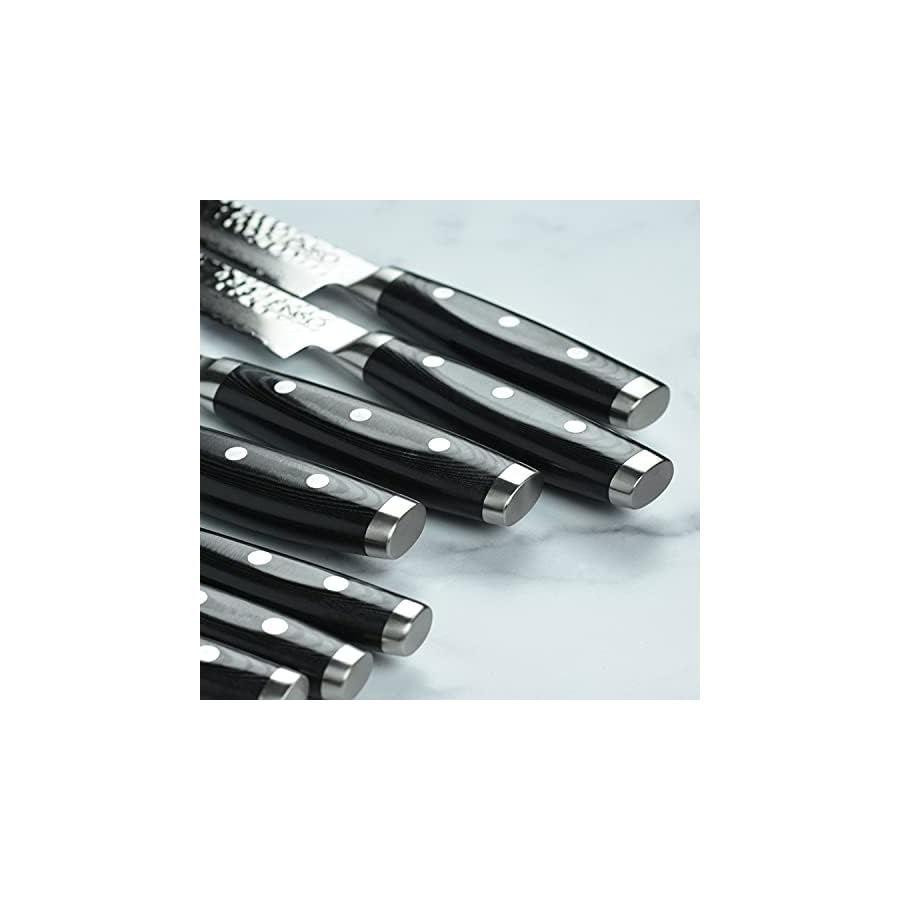 Enso HD 16 Piece Knife Set - Made in Japan - VG10 Hammered Damascus Stainless Steel with Dark Ash Block