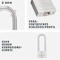 ABUS Vorhängeschloss Titalium 64TI/50HB80 gl.-6511 - gleichschließend und mit hohem Bügel - Kellerschloss mit Schlosskörper aus Spezial-Aluminium - gehärteter Stahlbügel - ABUS-Sicherheitslevel 6 – Ansicht 3