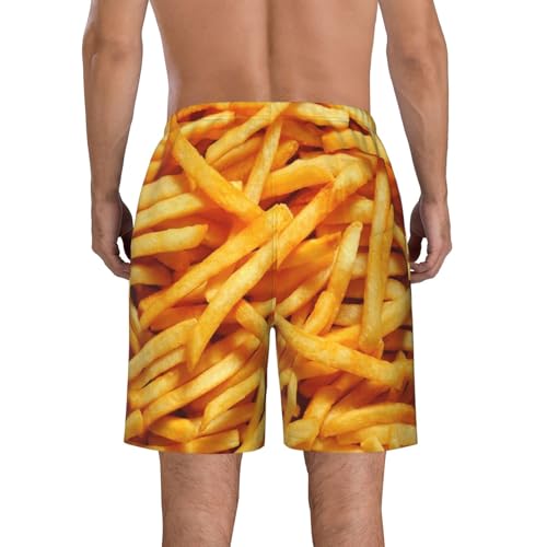 French Fries Men's Beach Shorts Quick Dry Swim Trunks Drawstring Elastic Waist Board Shorts with Pocket3