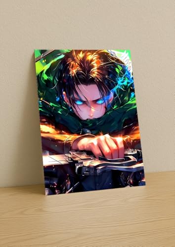 Image of NIJUKA Anime Printed A4 Size Metal sheet Poster For Home And Room Decoration | For Anime Art Fans Boys And Girls (Levi Titaan Killer)