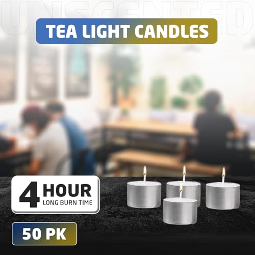 Image of 1ABOVE Tea Light Candles 4 Hour Long Burn Time White Unscented. (50 Pack)