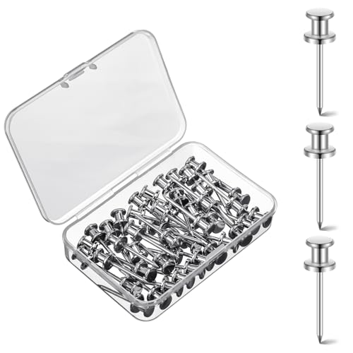 Image of Watersay 50 Pcs Double Headed Picture Hanging Nails Long Push Pins for Wall Thumb Tacks Wall Hooks Decorative Picture Hanging Nails for Home Office Photo(Silver,Gongzi)