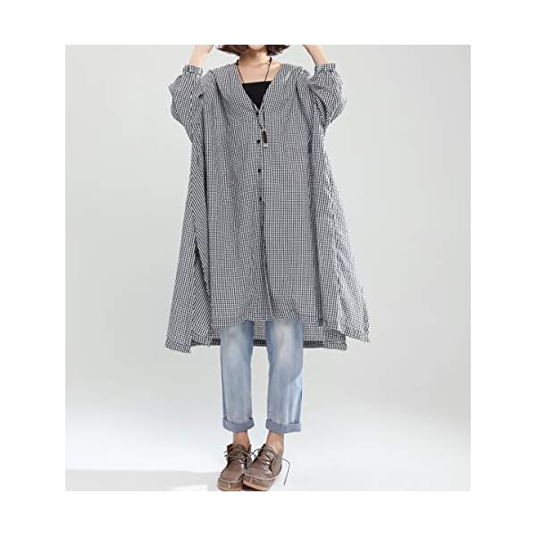 ellazhu Women Button Down Plus Size Black Plaid Long Sleeve Shirt for Women GA1505