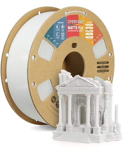 Image of OVERTURE Matte PLA 1.75mm, Low Warp & Smooth Finish 3D Printer Filament | Frosted Matt Finish Hides Layer Lines, 1kg Spool (2.2lbs) Cardboard Spool, Fit Most FDM Printer (Matte White)