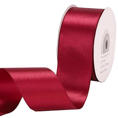 IHKFILAN Satin Ribbon in Wine (38 mm x 22.86 m) Matt Shiny Gift Ribbon for Decorating & Crafts, Weddings, Christenings