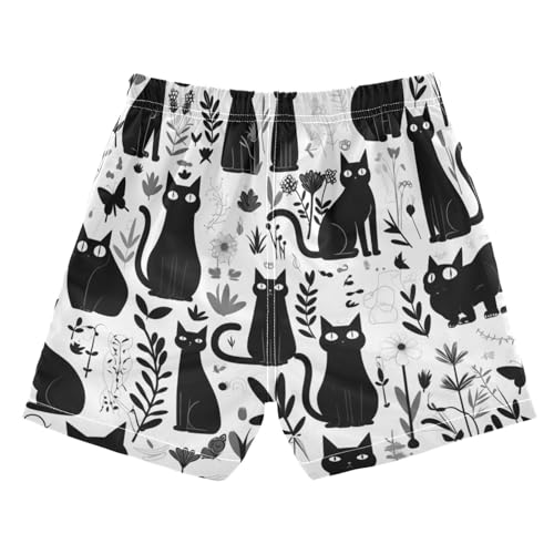 Boys Swim Trunks with Pockets and Quick Dry Fabric,Cat Flower Grass Kids Swimwear Boy Swimsuit 3T2