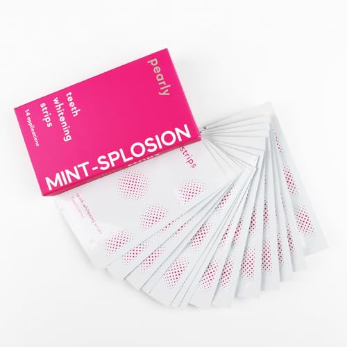 Image of Pearly Teeth Whitening Strips Enamel Safe Stain Removing Dental Whitener for Wine, Coffee and Other Stains, 28 Mint Strips, Pink