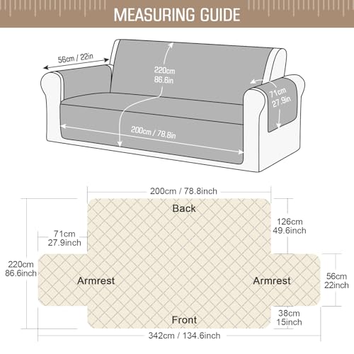 Image of TAOCOCO Sofa Protector 4 Seat Sofa Cover,Sofa Slipcovers with Storage Pockets,Anti Slip Couch Chair Covers,Washable Settee Cover for Pets(Sand)