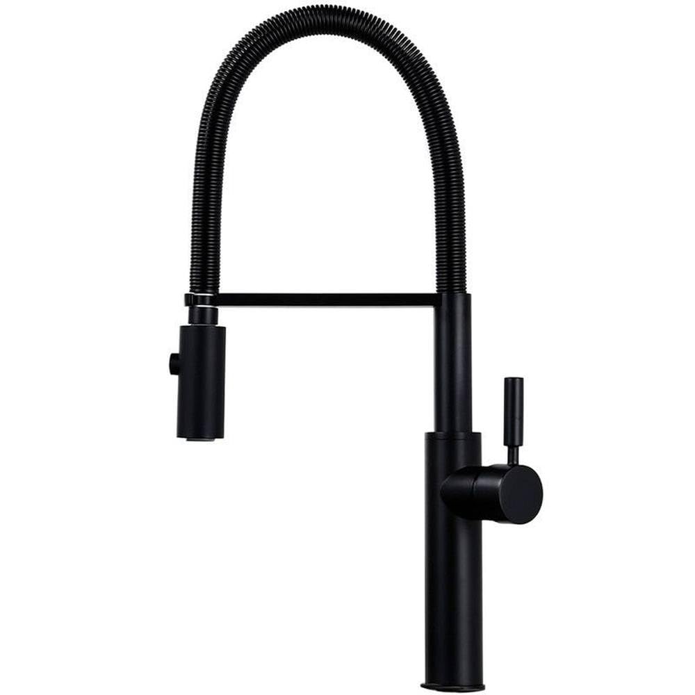 Robinet noir mat pour évier de cuisine installé sur plan de travail moderne