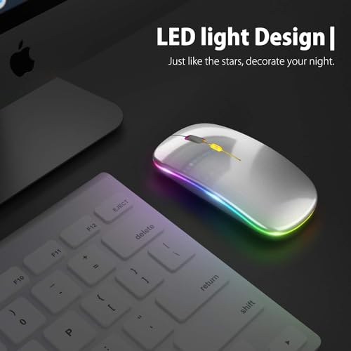 Image of LED Wireless + Bluetooth Mouse, Slim Silent 2.4G Portable Mobile Optical Office Mouse with USB & Type-c Receiver, 3 Adjustable DPI Levels for Notebook, PC, Laptop, Computer (Silver)