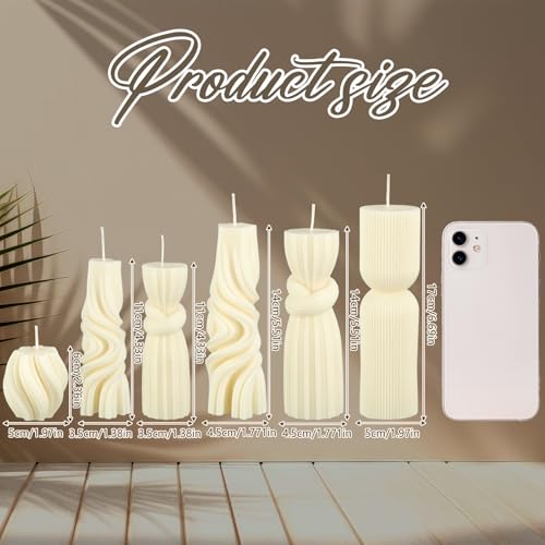 6 Pcs Pillar Candles Modern Aesthetic Ribbed Decorative Candle Set Cute Soy Wax Scented Ribbed Decor for Home(White,2.36-6.89 Inch) - Image 3