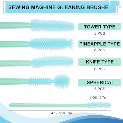 Image of GORGECRAFT 32Pcs 4 Styles Sewing Machine Cleaning Brushes Bulk Green Synthetic Rubber Soft Every Cranny Reusable Dense Bristles Cleaner Brush for Sewing Machines Internal Corner Spool Area