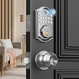 AkaGear Keyless Entry Door Lock with Door Knob Handle, Fingerprint Door Locks, Electronic Smart Deadbolt, Keypad Door Lock with Code, Smart Locks for Front Doors, Auto-Lock & One Touch Locking