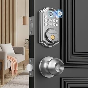 Keyless Entry Door Lock with Handle, Fingerprint Door Lock, Electronic Keypad Deadbolt with Door Knob, Keypad Door Lock with Handle, Smart Lock for Front Door, Auto-Lock & One Touch Locking