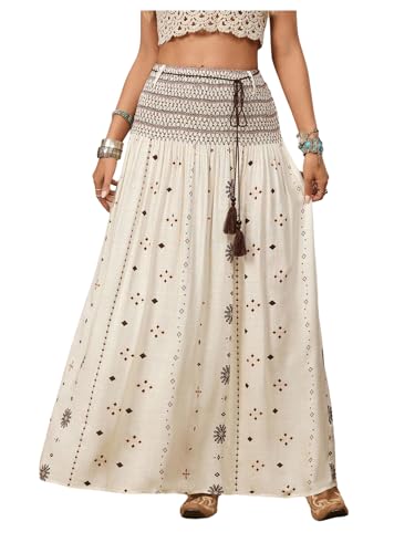 Women's Graphic Western Maxi Skirt Elastic Waist A Line Flowy Vacation Skirts Going Out Outfits