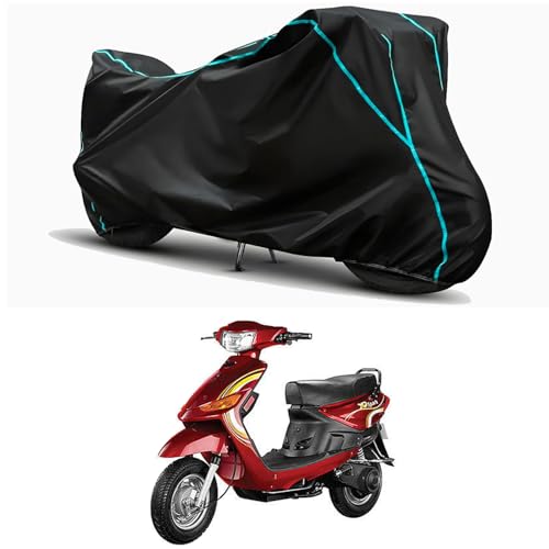 Image of Waterproof Bike Body Cover Compatible for | Indus Yo Spark | Taffeta Fabric, Sky Piping Design, Bottom Elastic Fit | Dustproof, Sun UV & Rain Protection for All Weather.