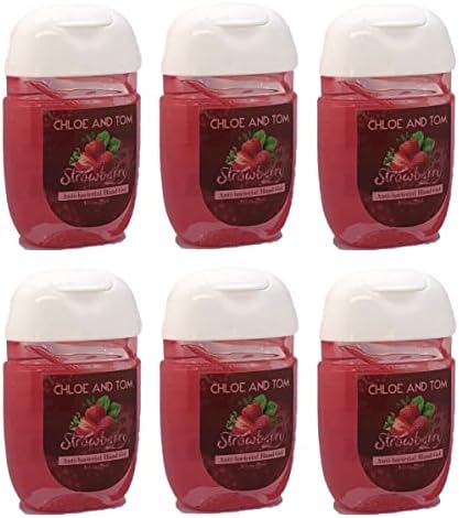 CHLOE AND TOM (6) Pocket Antibacterial Alcohol Hand Sanitiser Gel Multipack Fragrant Strawberry 70%