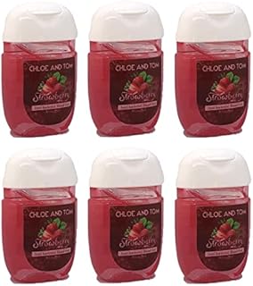 CHLOE AND TOM (6) Pocket Antibacterial Alcohol Hand Sanitiser Gel Multipack Fragrant Strawberry 70%