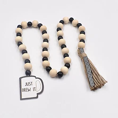 Comihome 2 Pieces Coffee Bean Wood Bead Garland,Modern Farmhouse Tiered Tray Decor For Holiday,Kitchen Wall Hanging Wooden Beads With Tassels,Modern Tassel For Coffee Bar And Home Decorations #TOP4
