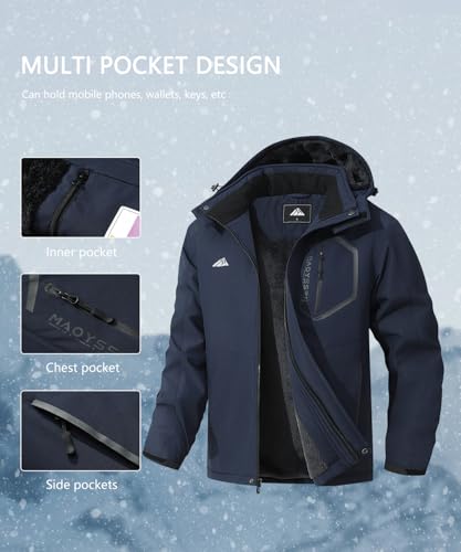 Image of Men's Mountain Ski Jacket Winter Snow Coats Waterproof Warm Fleece Lining Jacket Parka with Hooded