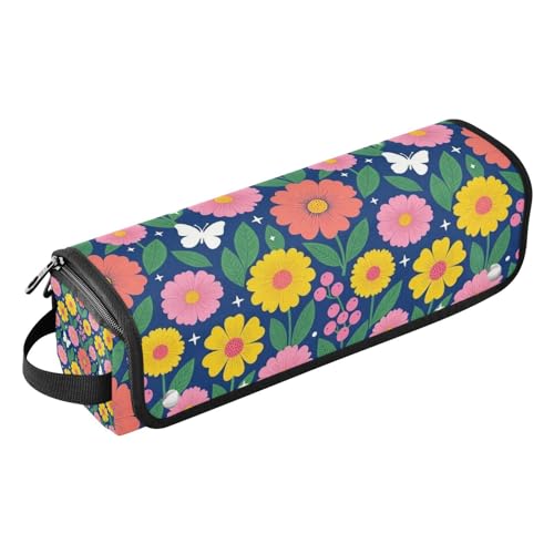 Organizador 2 en 1 para herramientas de cabello con base resistente al calor, bolsa de viaje para plancha, rizador y secador, diseño flores sobre azul marino miniatura 1