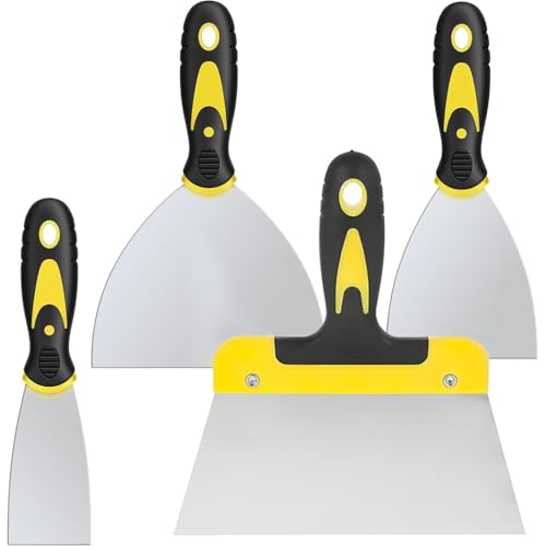 Paint Wallpaper Scraper Set 2 4 6 8 Stainless Steel Paint Scraper Set with Soft Handle Putty Knife Wall Scraper and Stripping Knife Set Plastering Tools for Drywall(4 Pack)