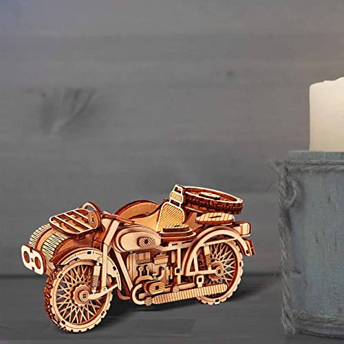 Motorcycle With Sidecar 3D Puzzle - Wooden Model Kit for Adults - Retro Design Tricycle Motorbike Building Set - Image 4