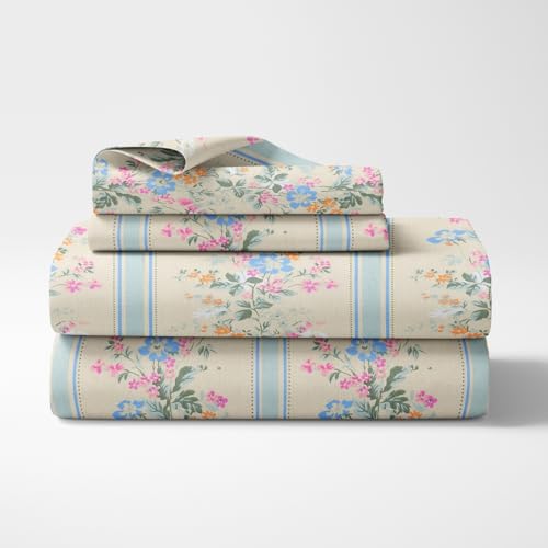 Image of haus & kinder Bedsheet for Double Bed King Size, 108 * 108 Inches King Size Bed Sheet Cotton with 2 Pillow Covers 186TC Cotton Bedsheets for King Size Bed- Serenade of Flowers