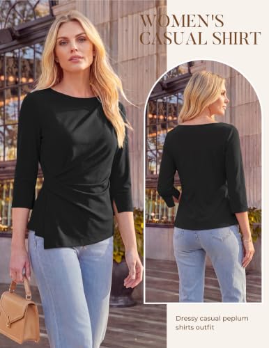 GRACE KARIN Women's 2026 Summer Peplum Tops, 3/4 Sleeve Dressy Casual Shirts, Business Blouses Trendy Fashion Clothes Black L — view 3